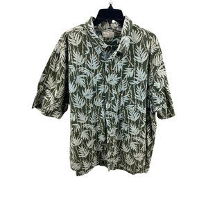 Vintage Denim Ridge Originals Leaf Print Green Button-Up Shirt XL Casual Hawaiia